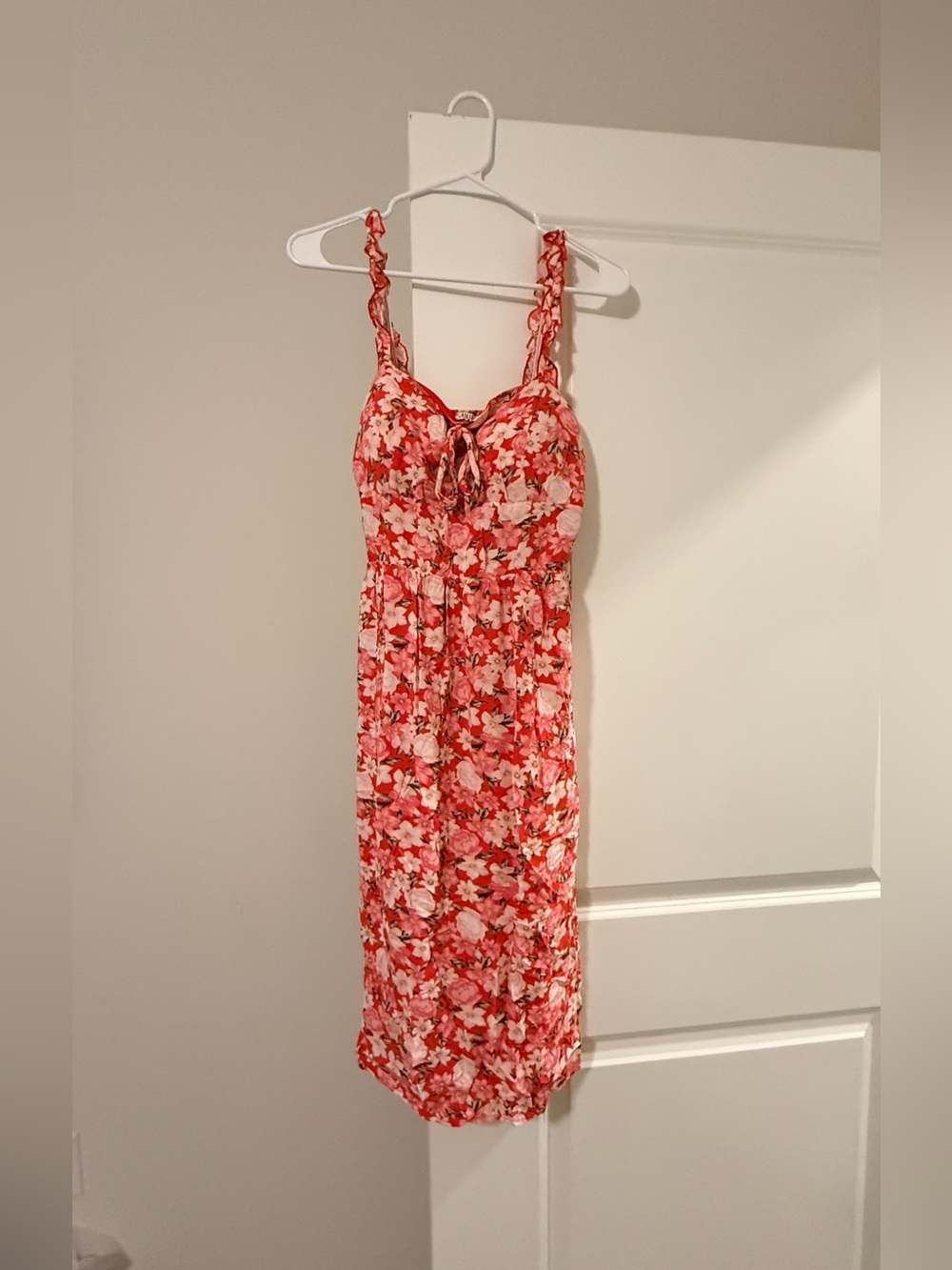 AUW Red Floral Tie-Front Sundress